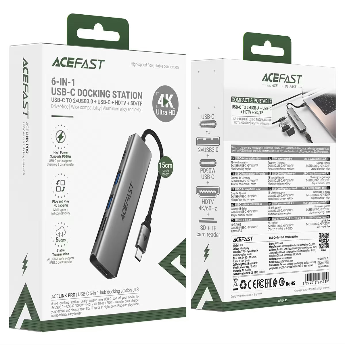 Acefast USB-C Docking Station J18 6-in-1