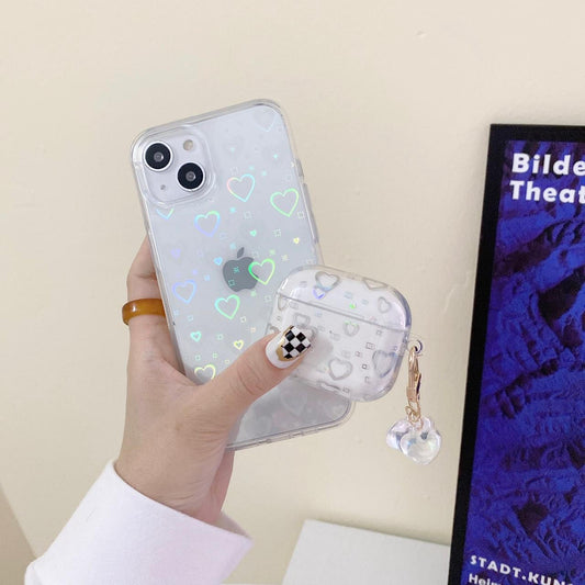 iPhone Case – Transparent Design with Heart Graphics