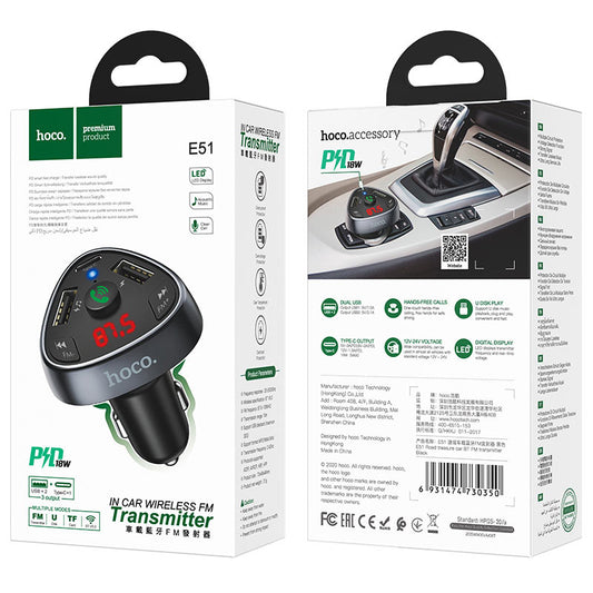 hoco Car charger “E51 Road treasure” BT FM transmitter