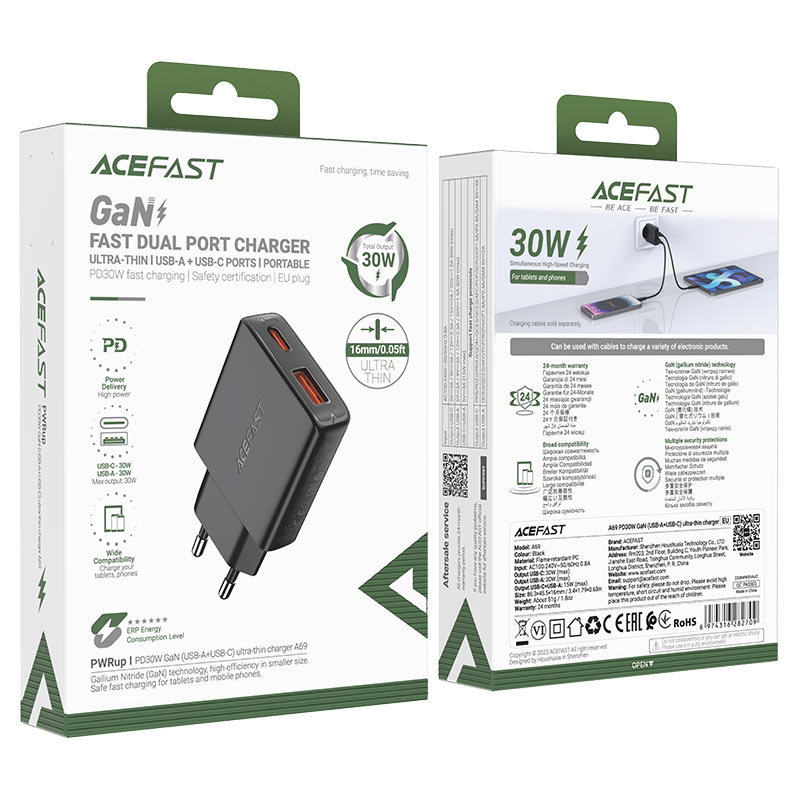 Acefast A69 PD30W GaN (1xUSB-C + 1xUSB-A) EU