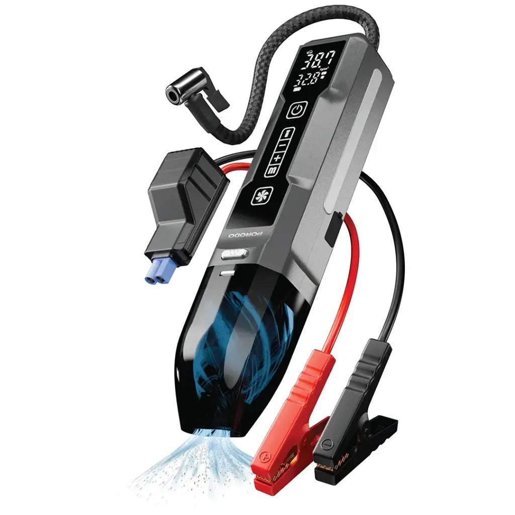 Porodo Ignatov Jump Starter & Air Pump with Handheld Vacuum & USB-C Recharge - Black