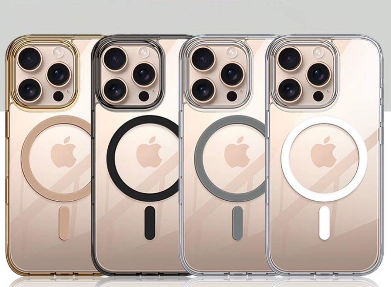 Transparent MagSafe-Compatible iPhone Case with Metallic Accents
