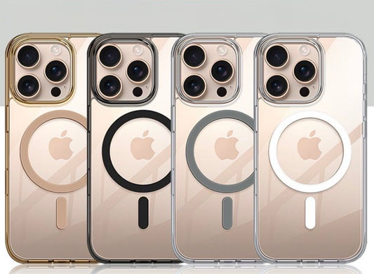 Transparent MagSafe-Compatible iPhone Case with Metallic Accents