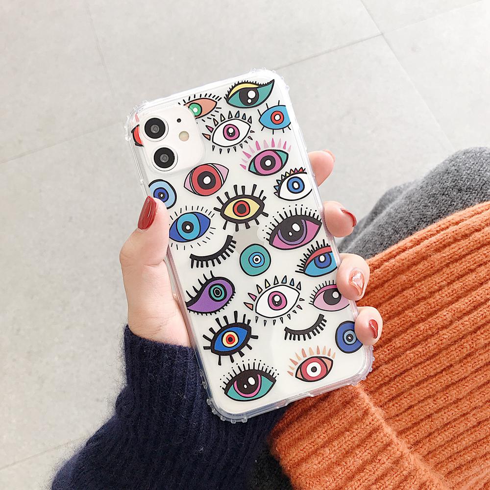 Clear iPhone case with eyes graphic