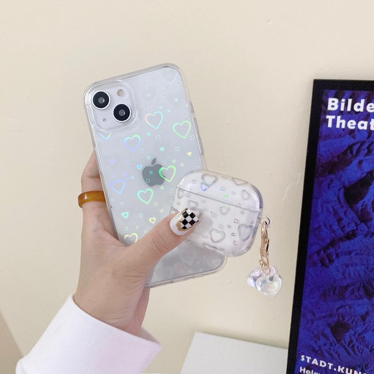 iPhone Case – Transparent Design with Heart Graphics