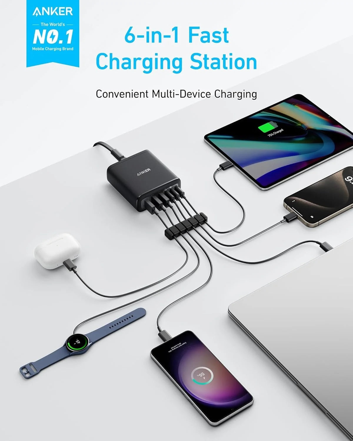 Anker 112W GaN Charger – 6 Ports (3 USB-C + 3 USB-A)