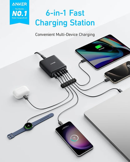 Anker 112W GaN Charger – 6 Ports (3 USB-C + 3 USB-A)