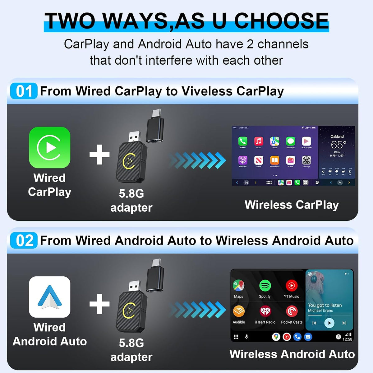 Wireless CarPlay and Android Auto Adapter