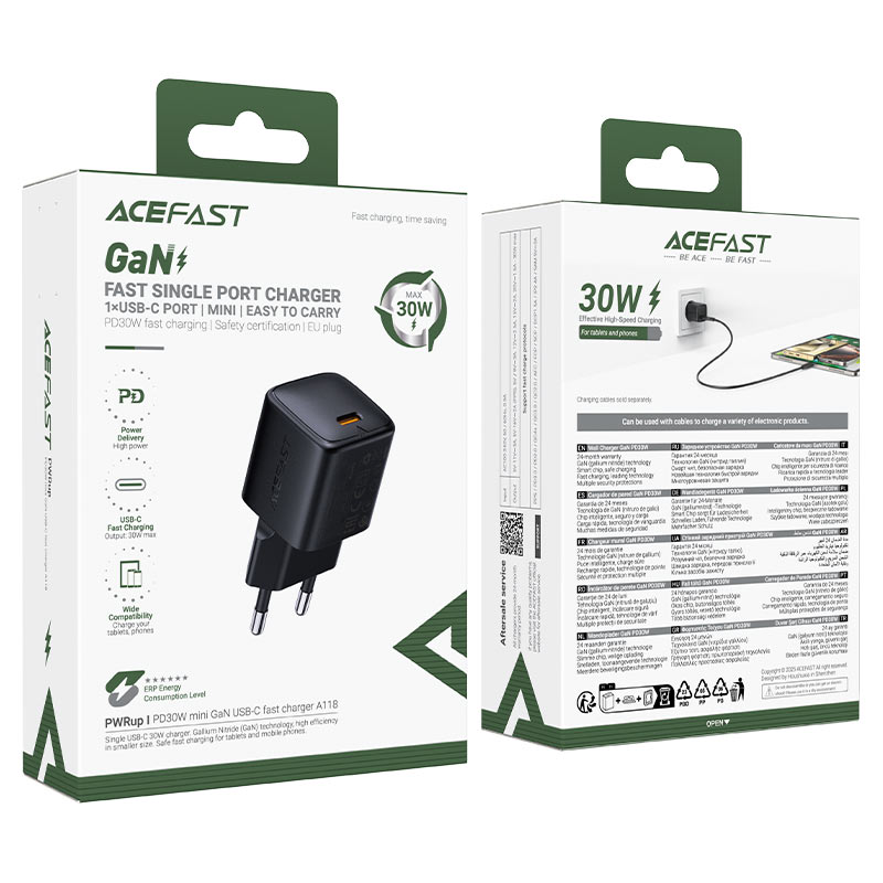 ACEFAST A118 30W GaN USB-C Fast Wall Charger – EU Plug