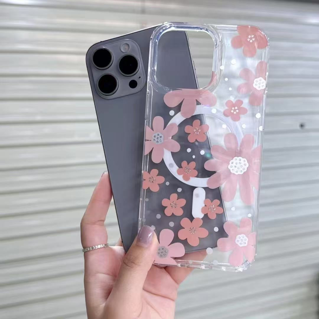 Blush Bloom Magnetic Clear Case – MagSafe Compatible