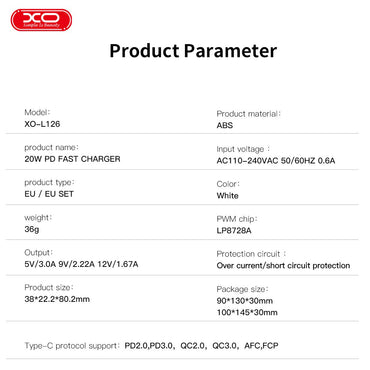 XO USB-C PD20W Fast Charging Charger
