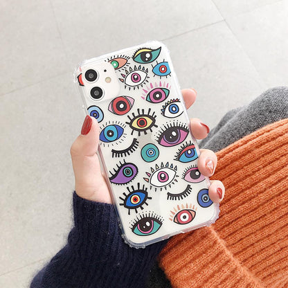Clear iPhone case with eyes graphic